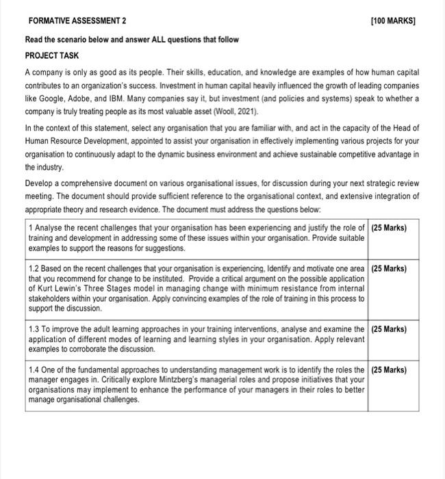  FORMATIVE ASSESSMENT 2 [100 MARKS] Read the scenario below and answer