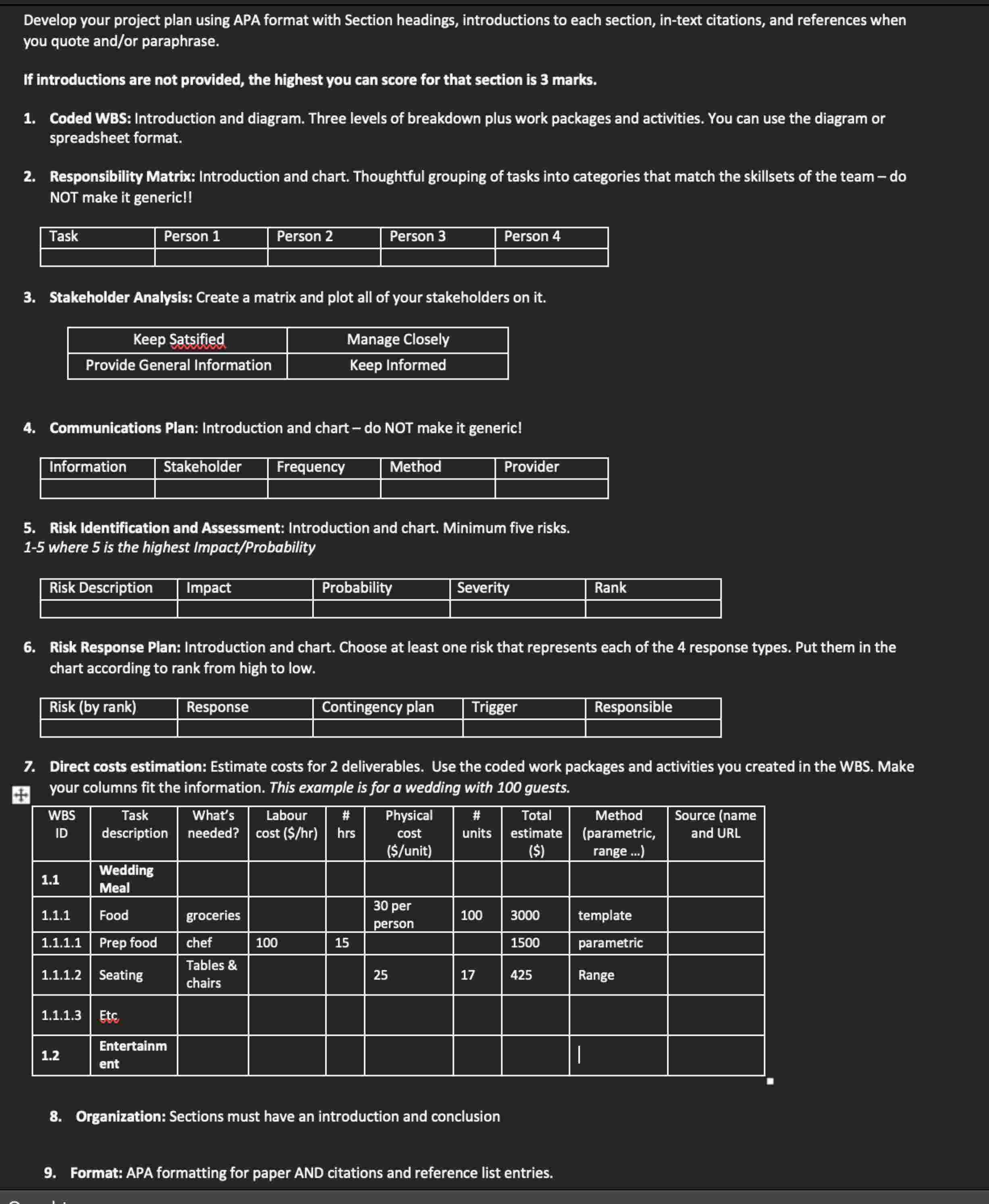  Develop your project plan using APA format with Section headings, introductions