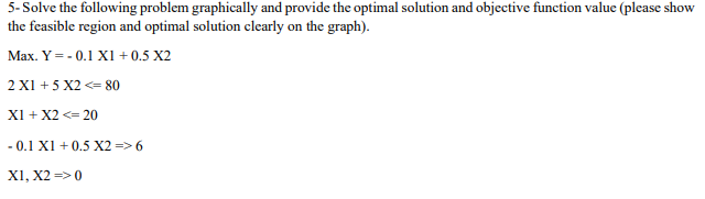  5- Solve the following problem graphically and provide the optimal solution