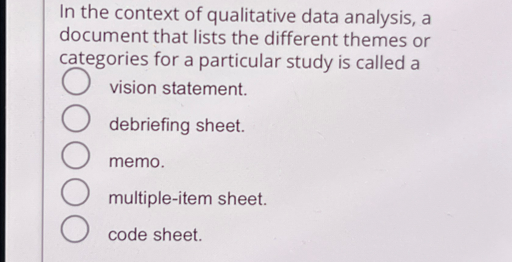  In the context of qualitative data analysis, a document that lists