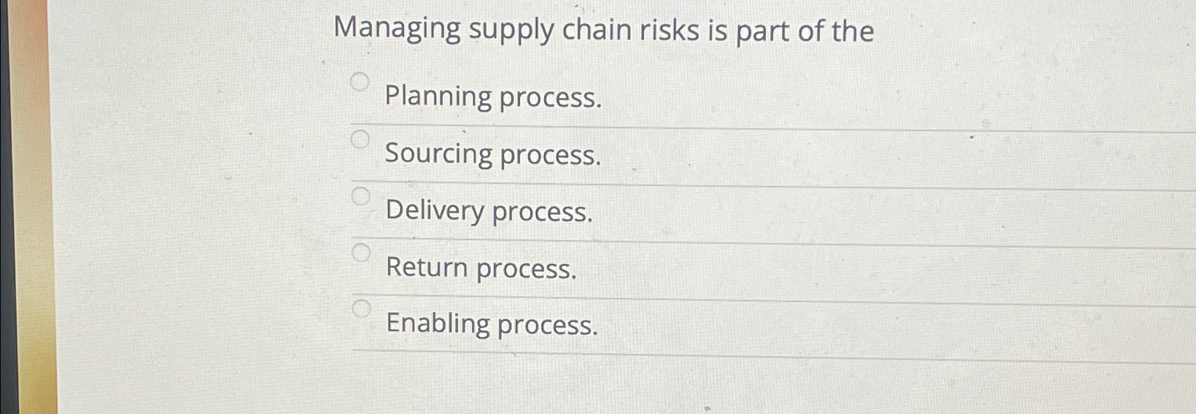  Managing supply chain risks is part of the Planning process. Sourcing
