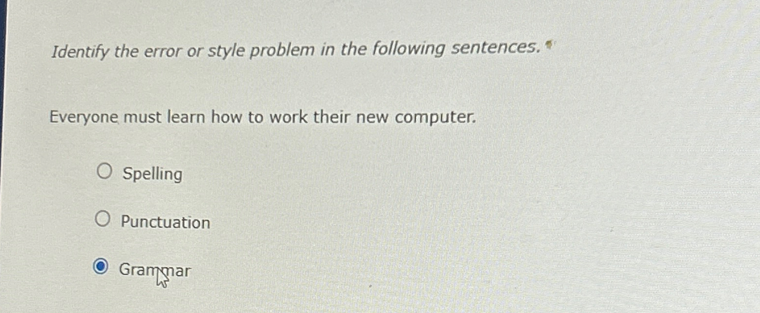  Identify the error or style problem in the following sentences. Everyone