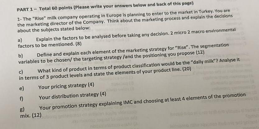  PART 1- Total 60 points (Please write your answers below and