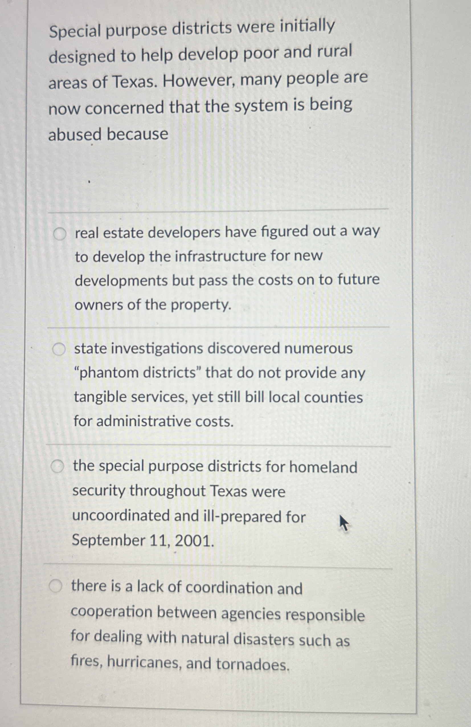  Special purpose districts were initially designed to help develop poor and