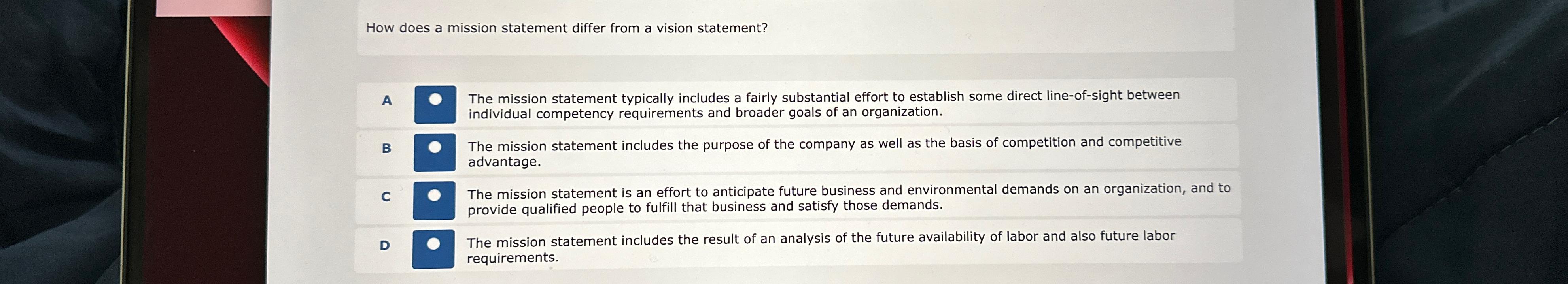  How does a mission statement differ from a vision statement? A