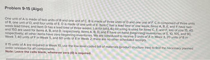 please help! make answer clear One unit of A is made of