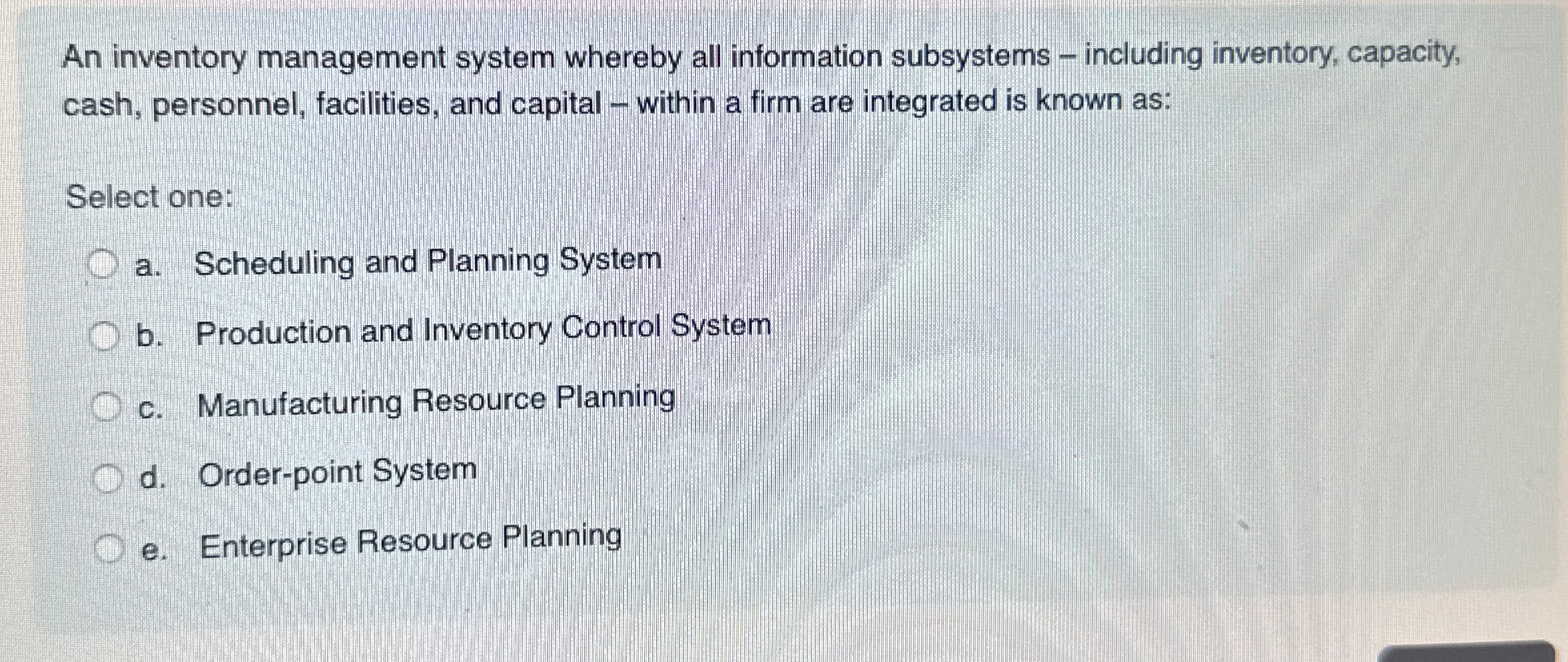  An inventory management system whereby all information subsystems - including inventory,