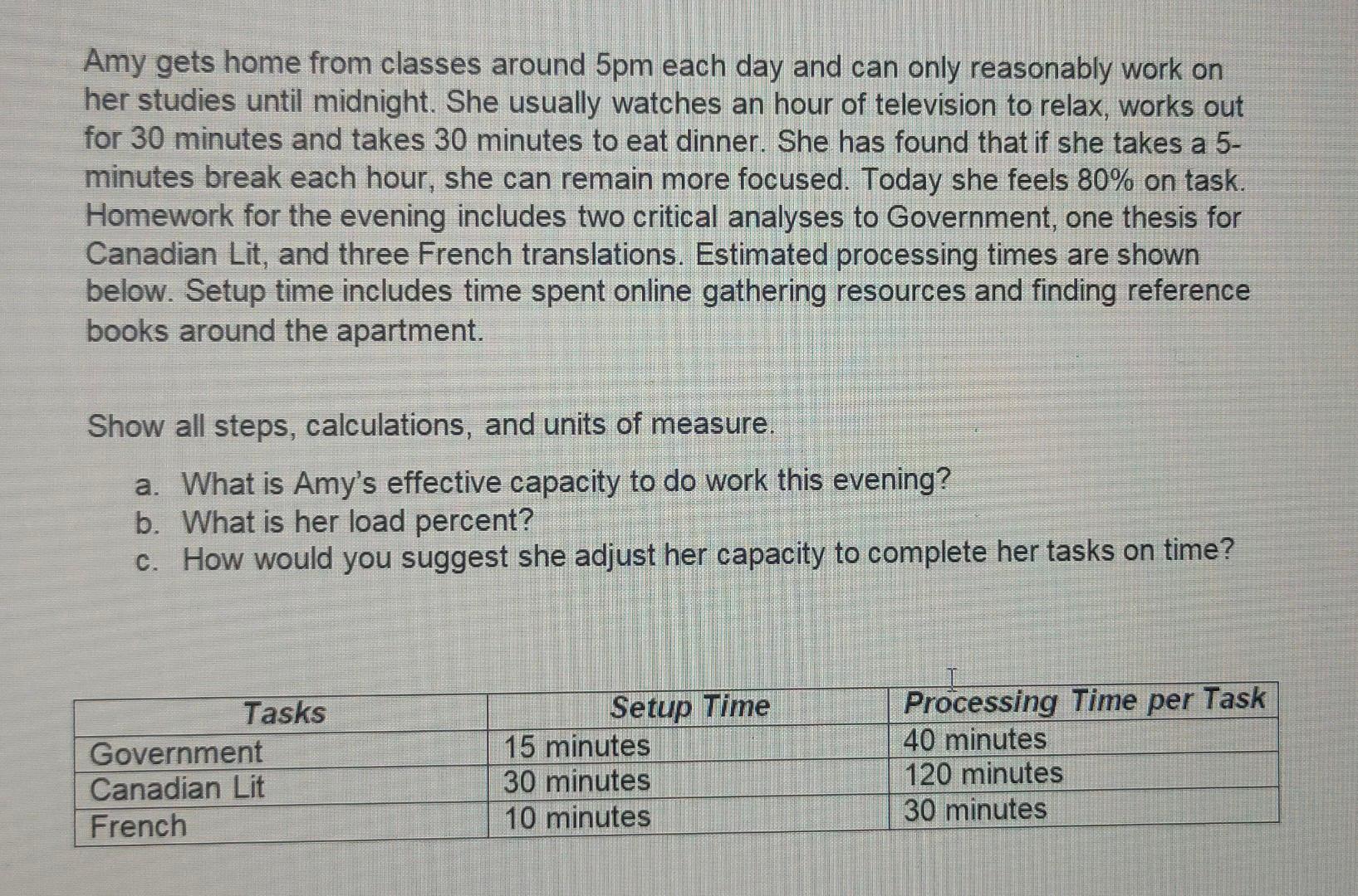  Amy gets home from classes around 5pm each day and can