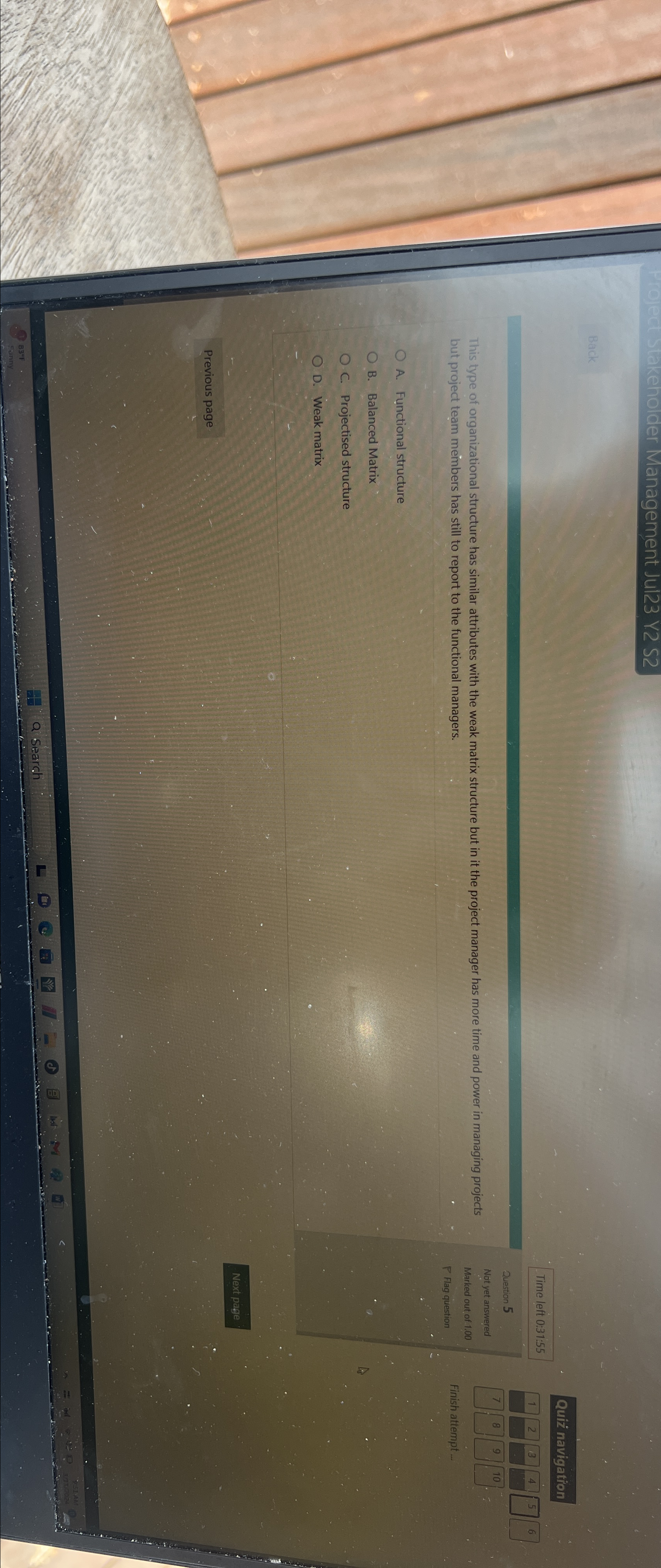  Back Time left 0:31:55 Qui navigation This type of organizational structure