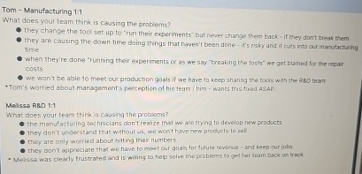  Tom - Manufacturing 1:1 What does your team think is causing