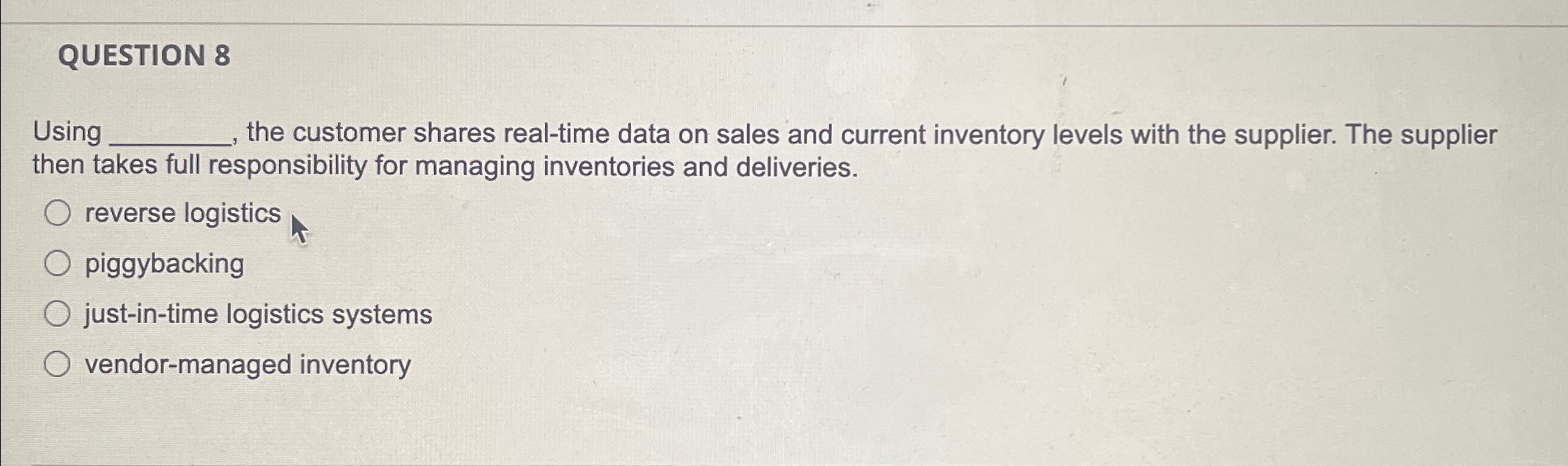  QUESTION 8 Using the customer shares real-time data on sales and