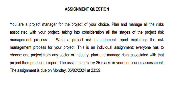  ASSIGNMENT QUESTION You are a project manager for the project of