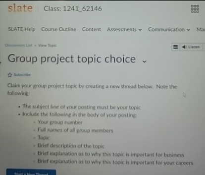 Slate Class: 1241_62146 SLATE Help Course Outline Content Assessments Communication Liaten