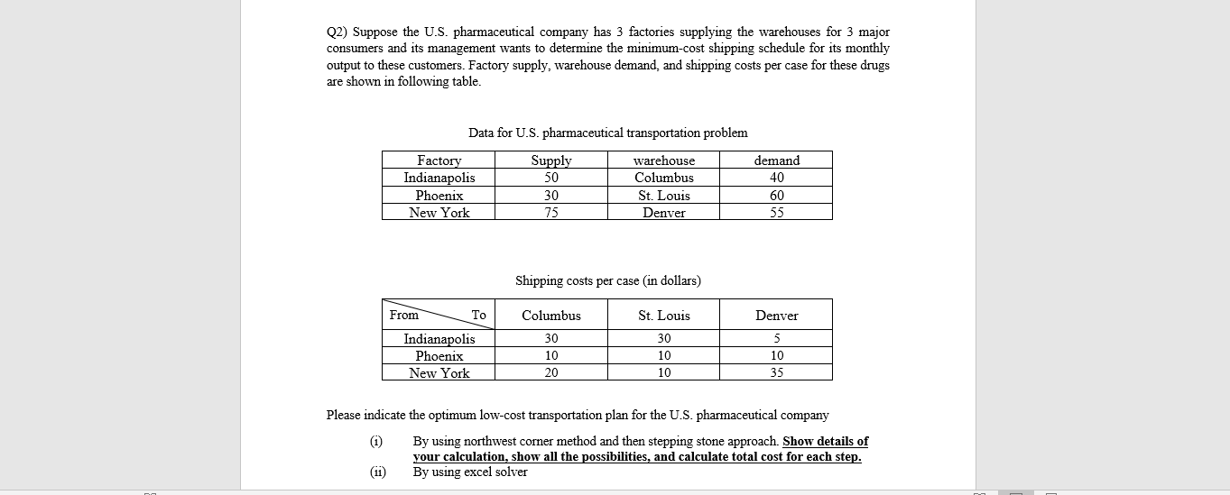  Q2) Suppose the U.S. pharmaceutical company has 3 factories supplying the