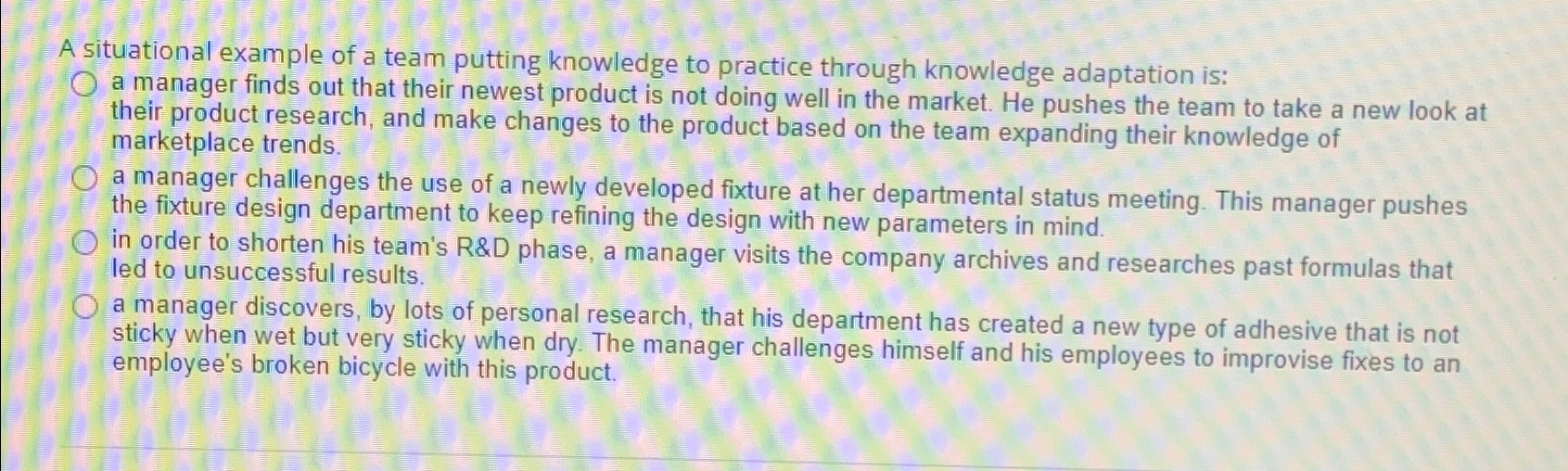  A situational example of a team putting knowledge to practice through