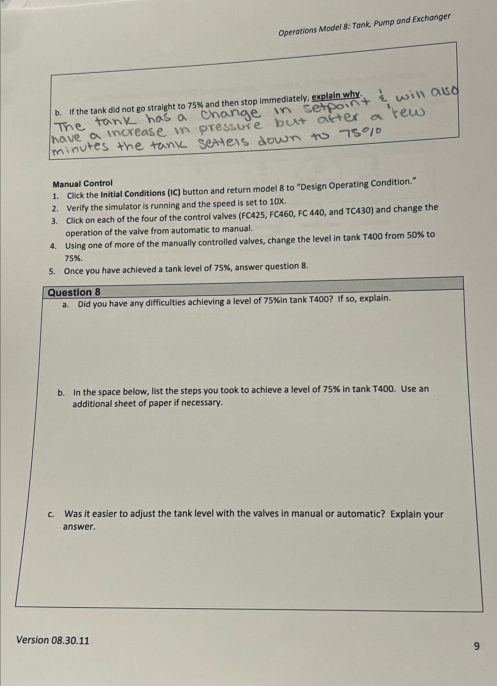  Operations Model 8: Tank, Pump and Exchanger b. If the tank