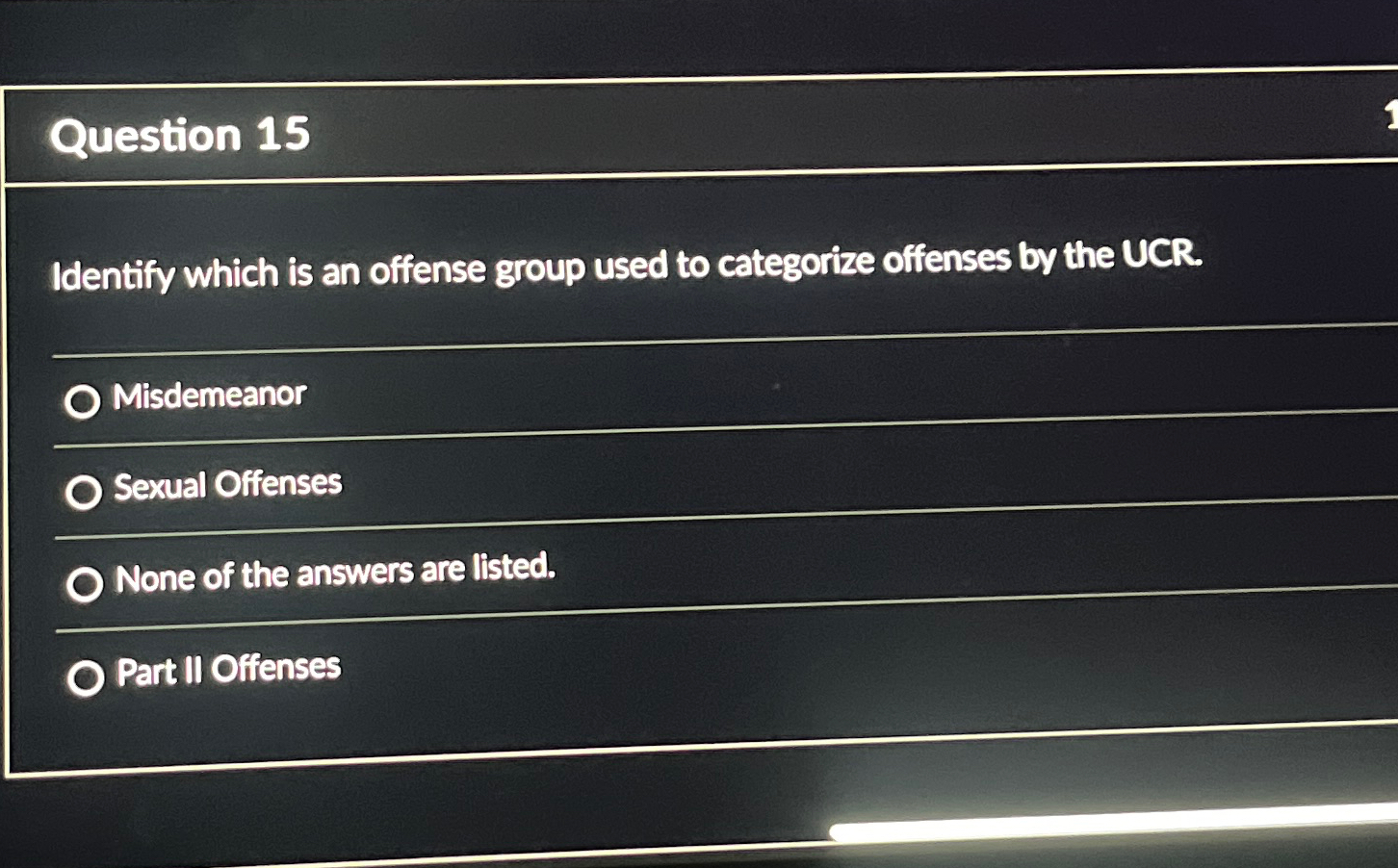 Question 15 Identify which is an offense group used to categorize