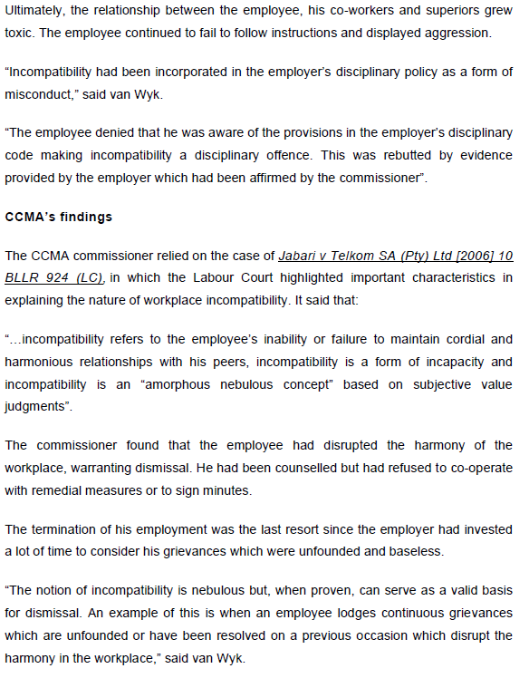 that follow New case deals with a South African worker who was