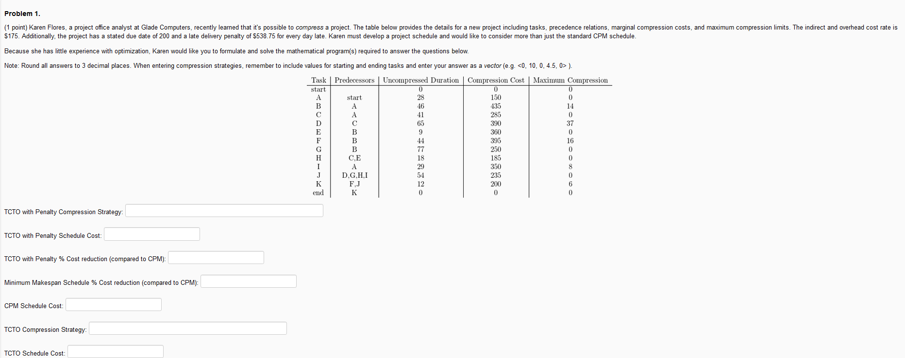  Because she has little experience with optimization, Karen would like you