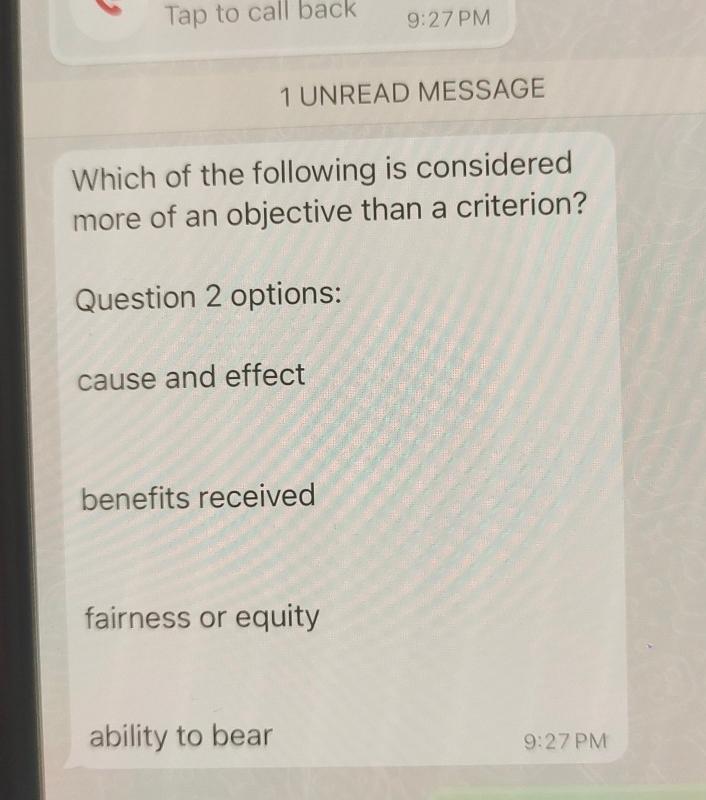  Tap to call back ,9:27PM 1 UNREAD MESSAGE Which of the