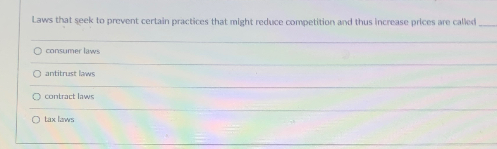  Laws that seek to prevent certain practices that might reduce competition