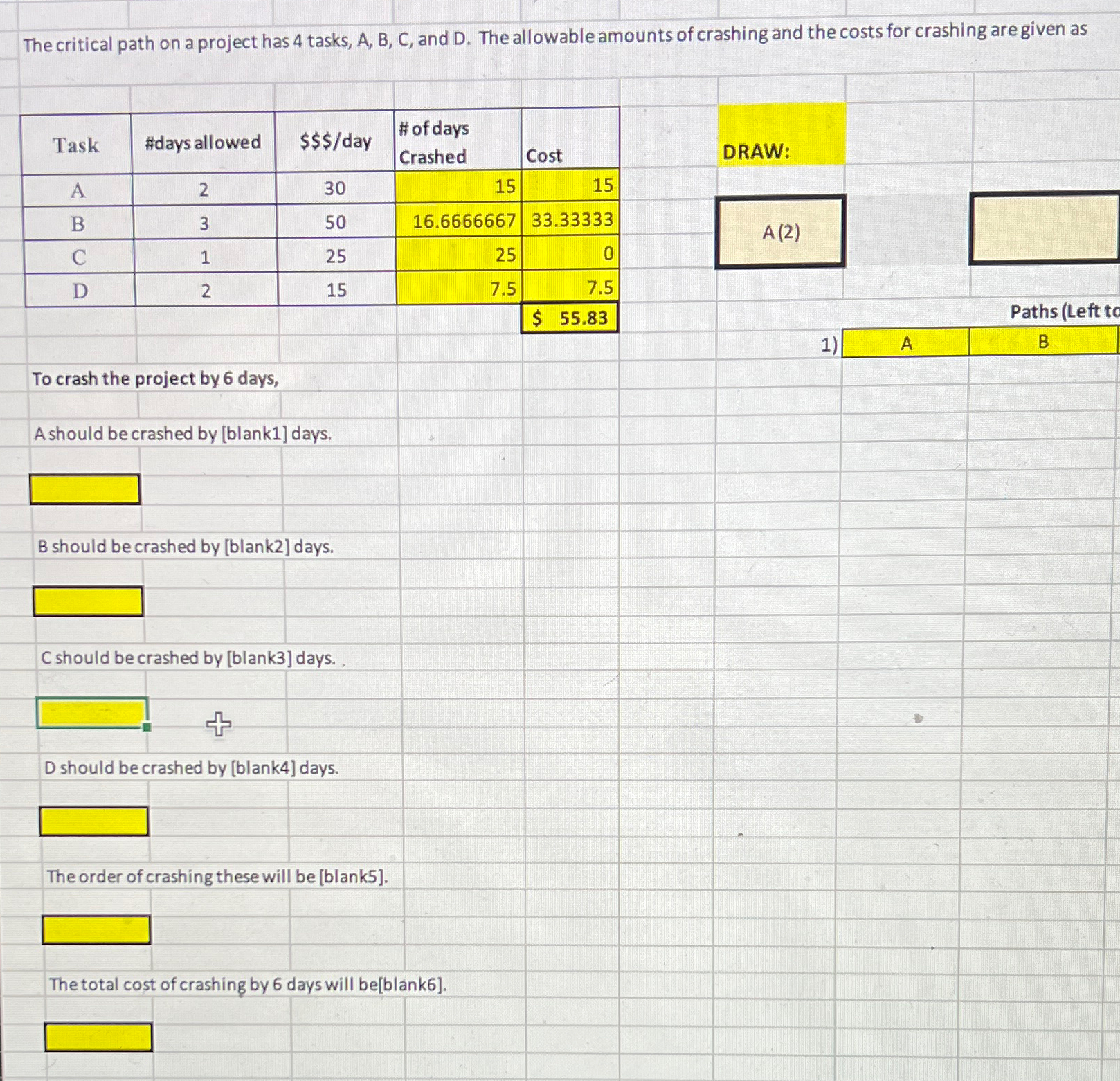  The critical path on a project has 4 tasks, A, B,