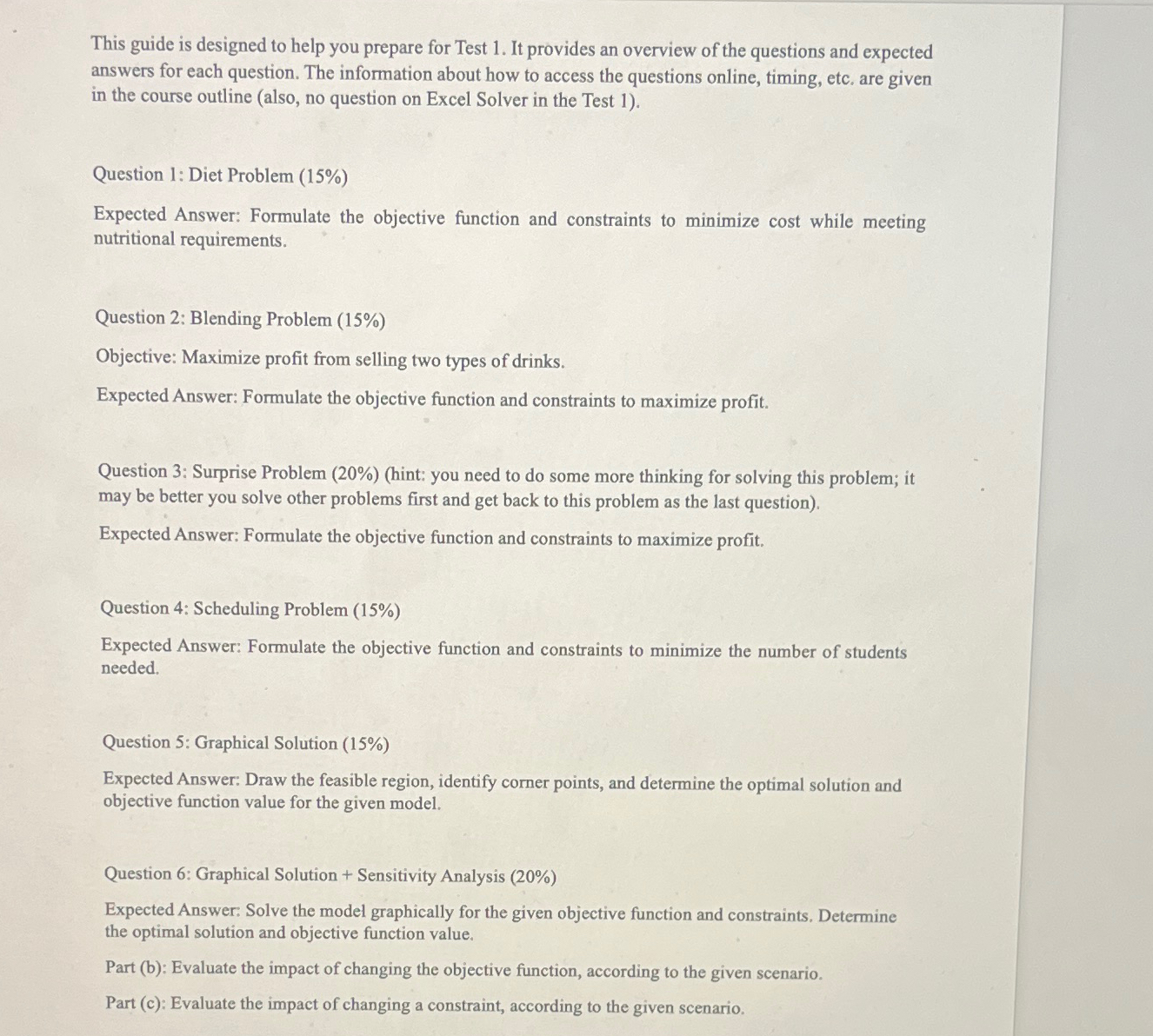  This guide is designed to help you prepare for Test 1.