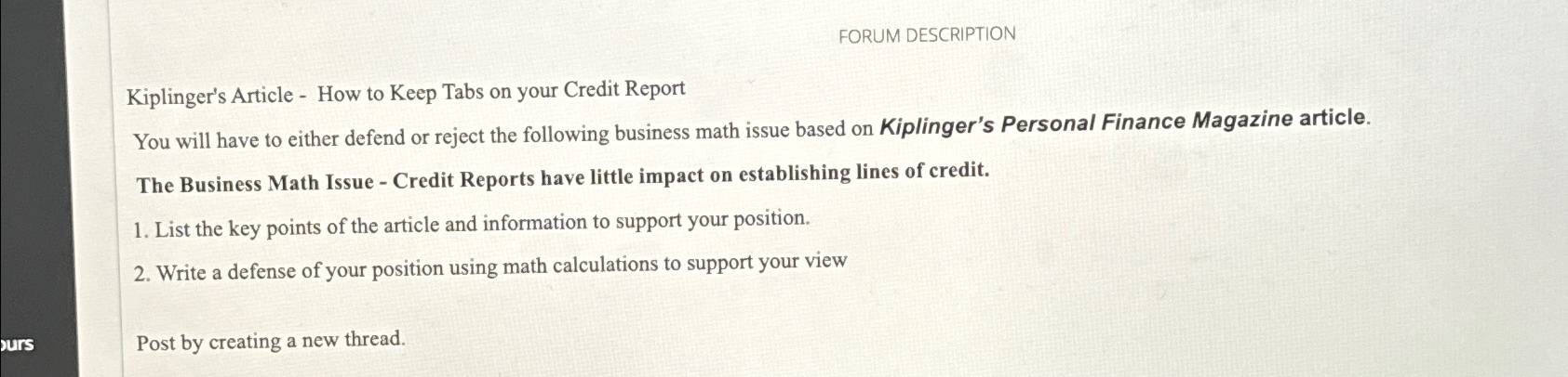  FORUM DESCRIPTION Kiplinger's Article - How to Keep Tabs on your