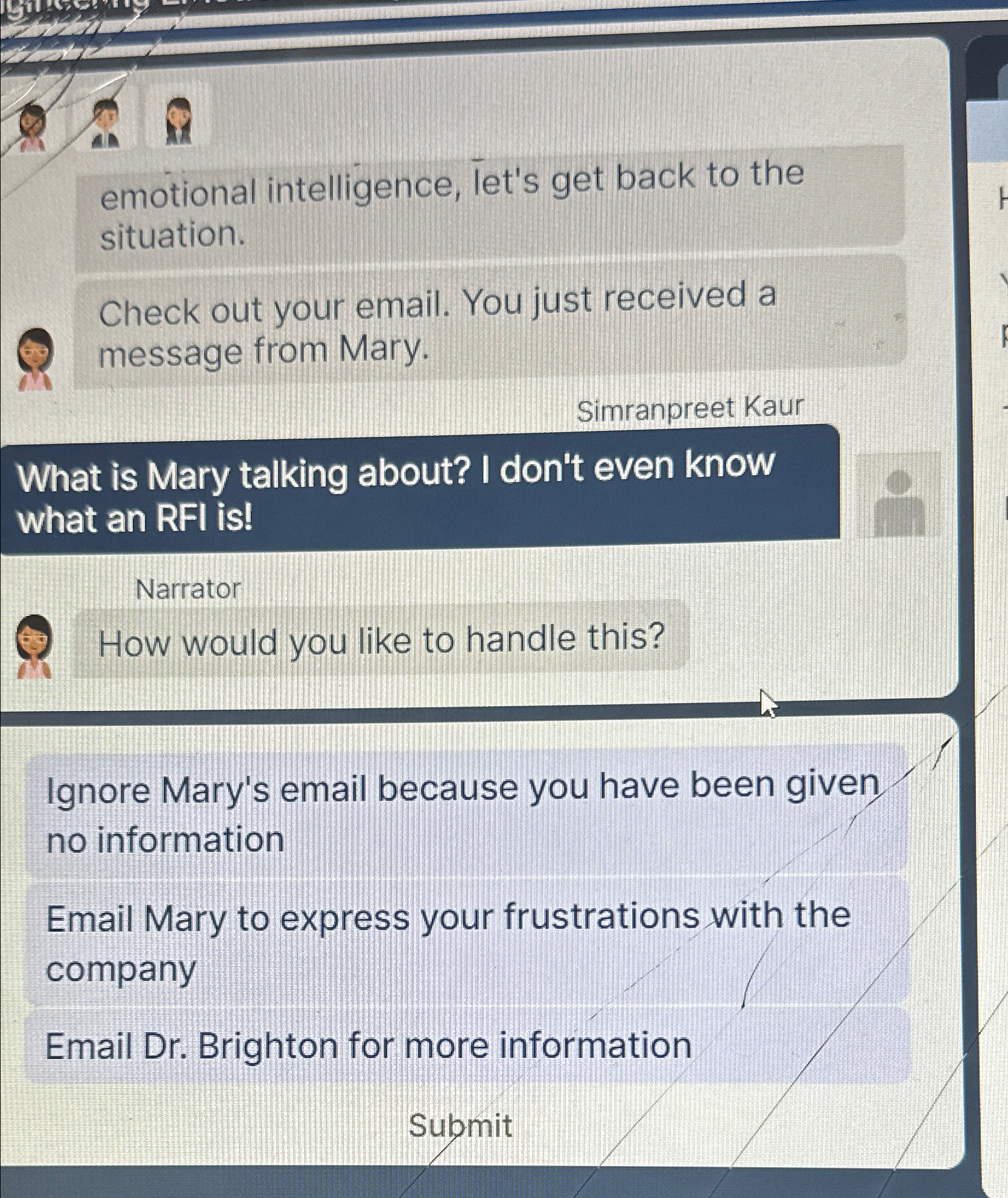  emotional intelligence, let's get back to the situation. Check out your