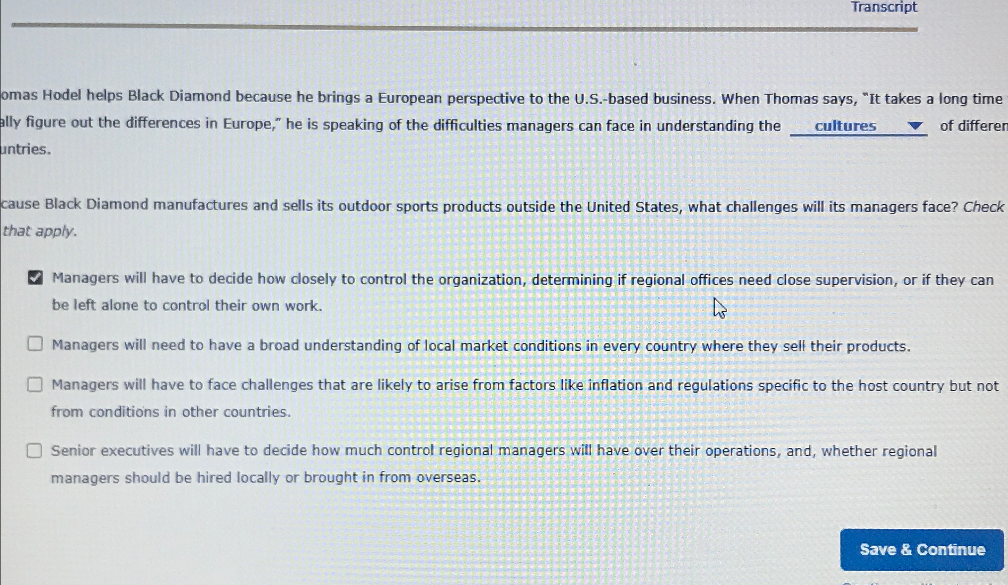  Transcript omas Hodel helps Black Diamond because he brings a European