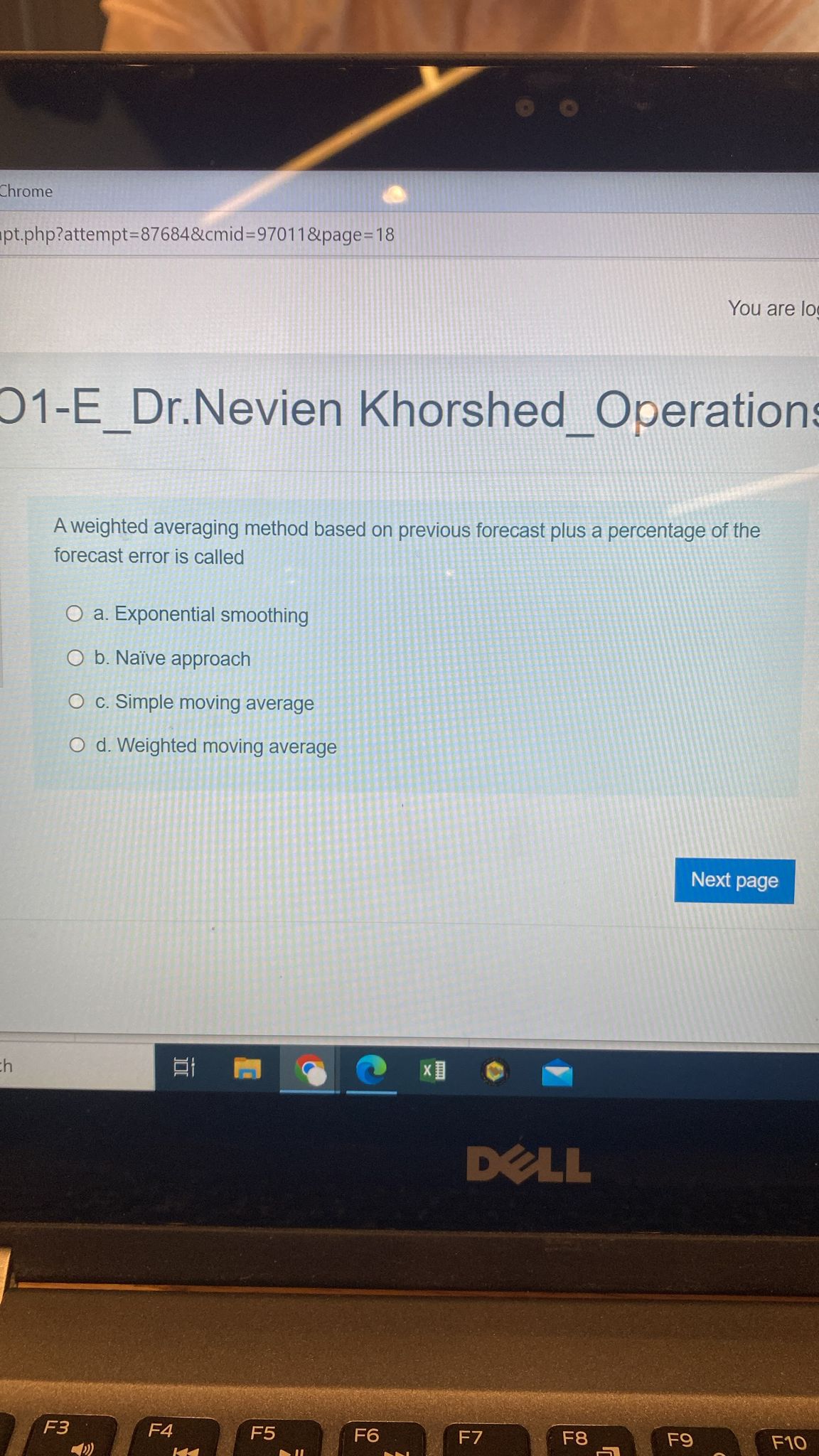  A weighted averaging method based on previous forecast plus a percentage