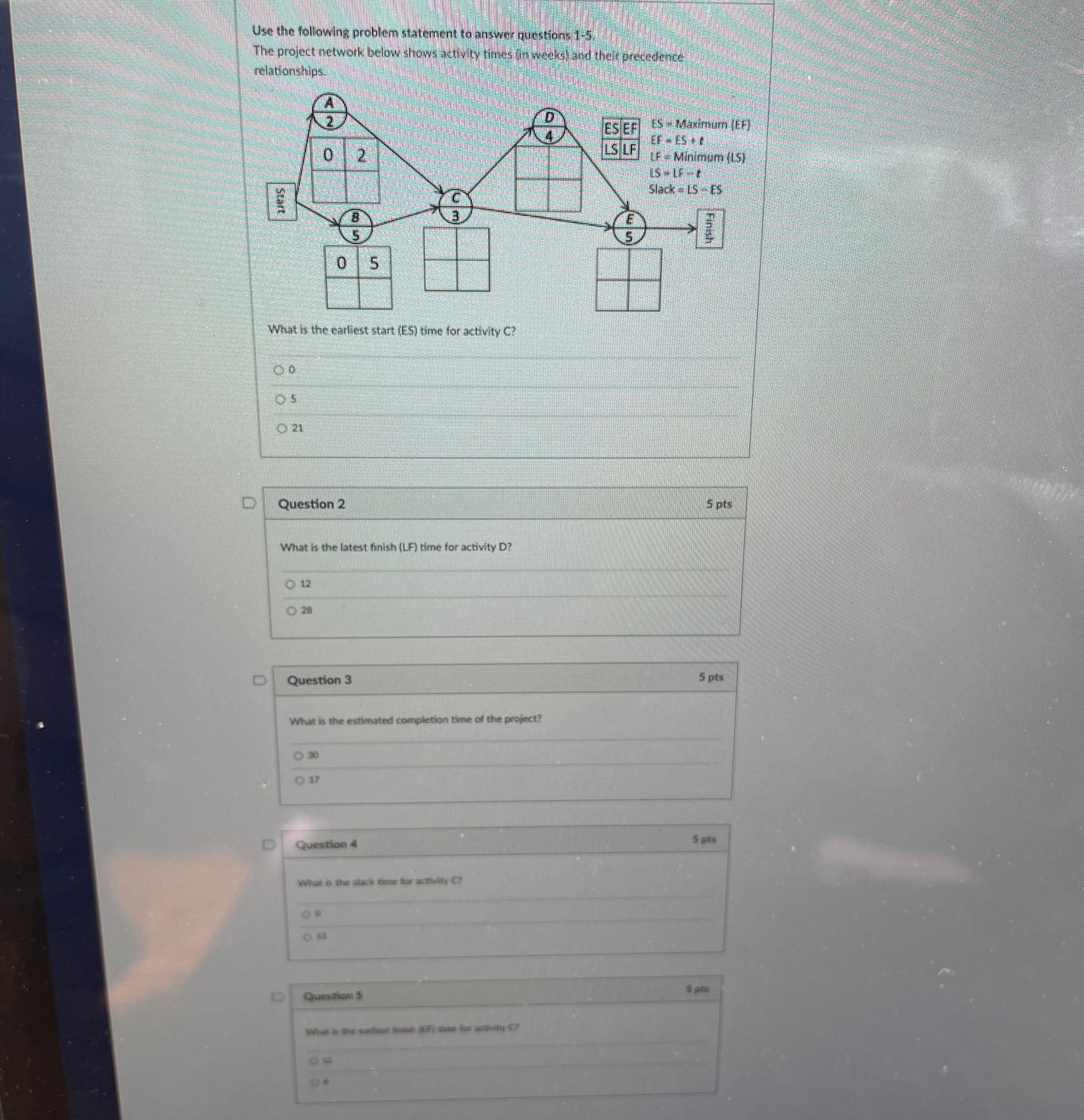  Use the following problem statement to answer questions 1-5: The project