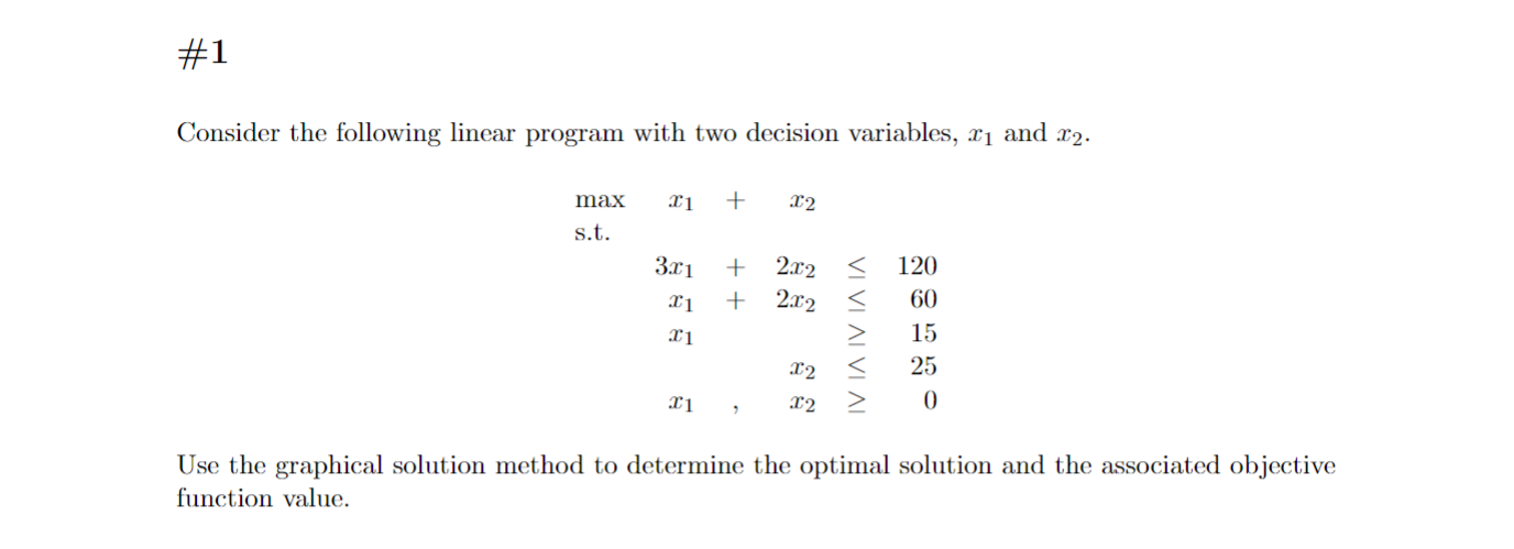  #1 Consider the following linear program with two decision variables, x1