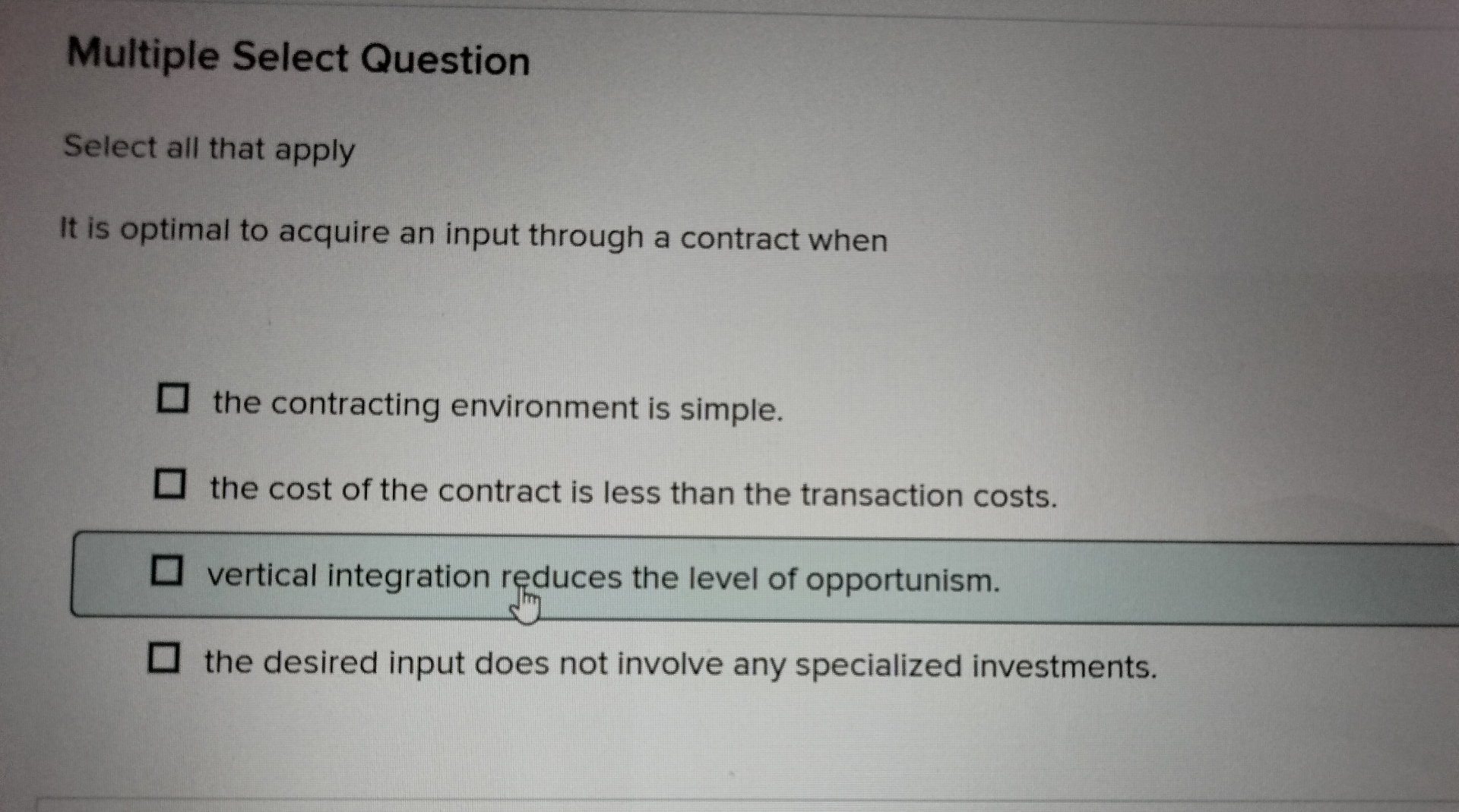  Multiple Select Question Select all that apply It is optimal to