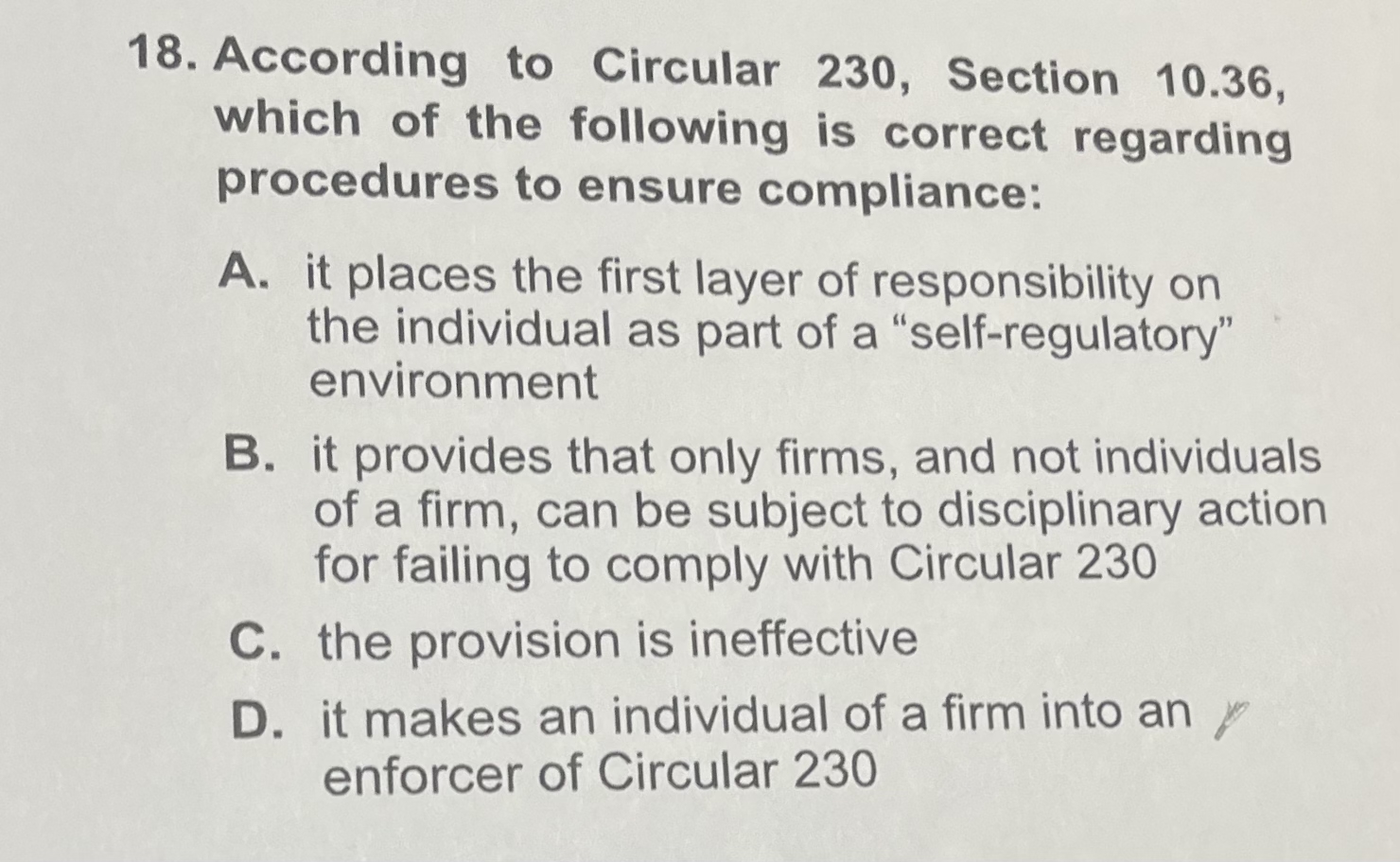  According to Circular 230, Section 10.36, which of the following is