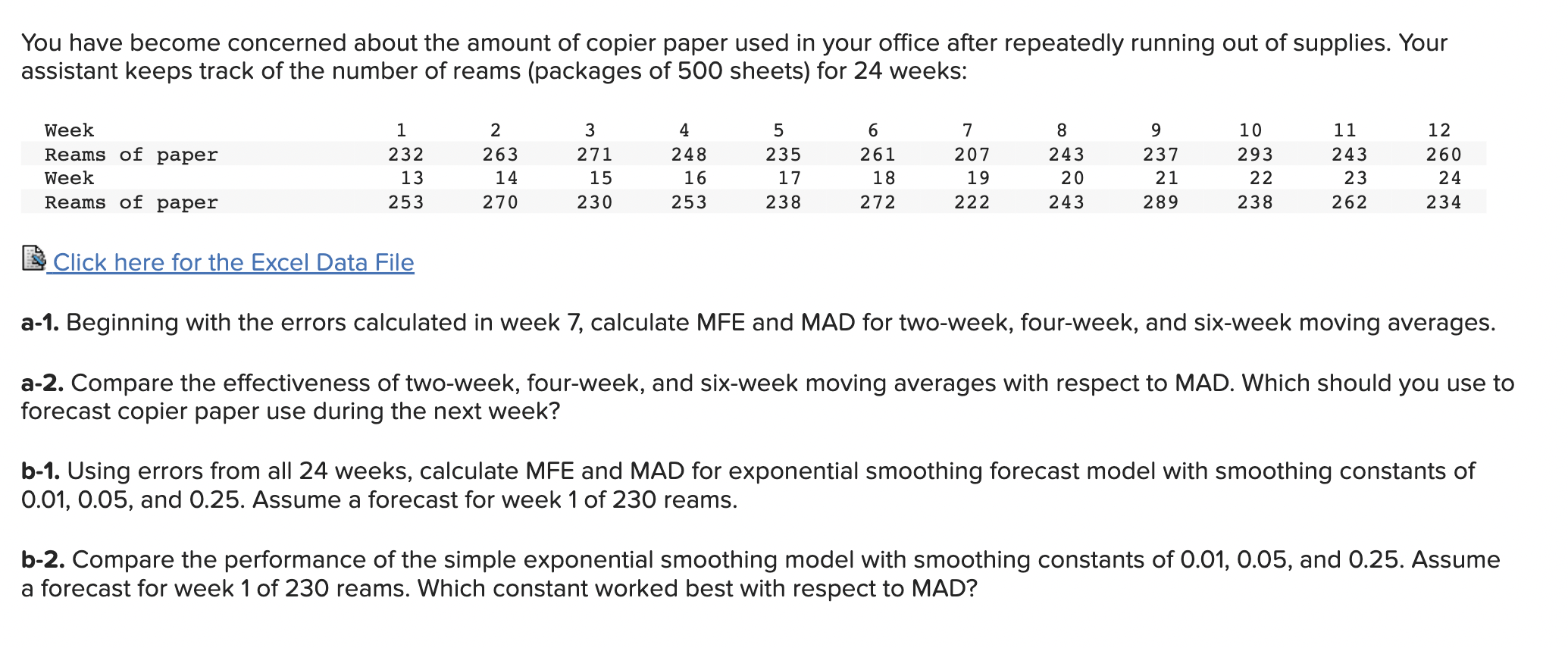  a-1. Beginning with the errors calculated in week 7, calculate MFE