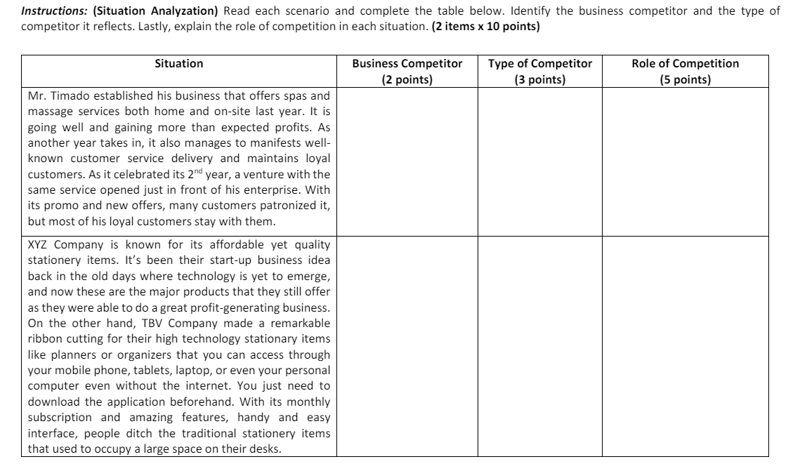  OPERATIONS MANAGEMENT Instructions: (Situation Analyzation) Read each scenario and complete the