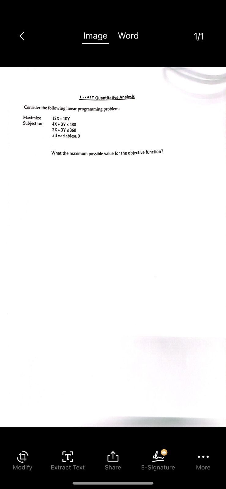  1...oir Quantitative Analysis Consider the following linear programming problem: What the