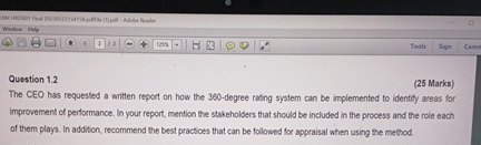  Question 1.2 (25 Marks) The CEO has requested a written report