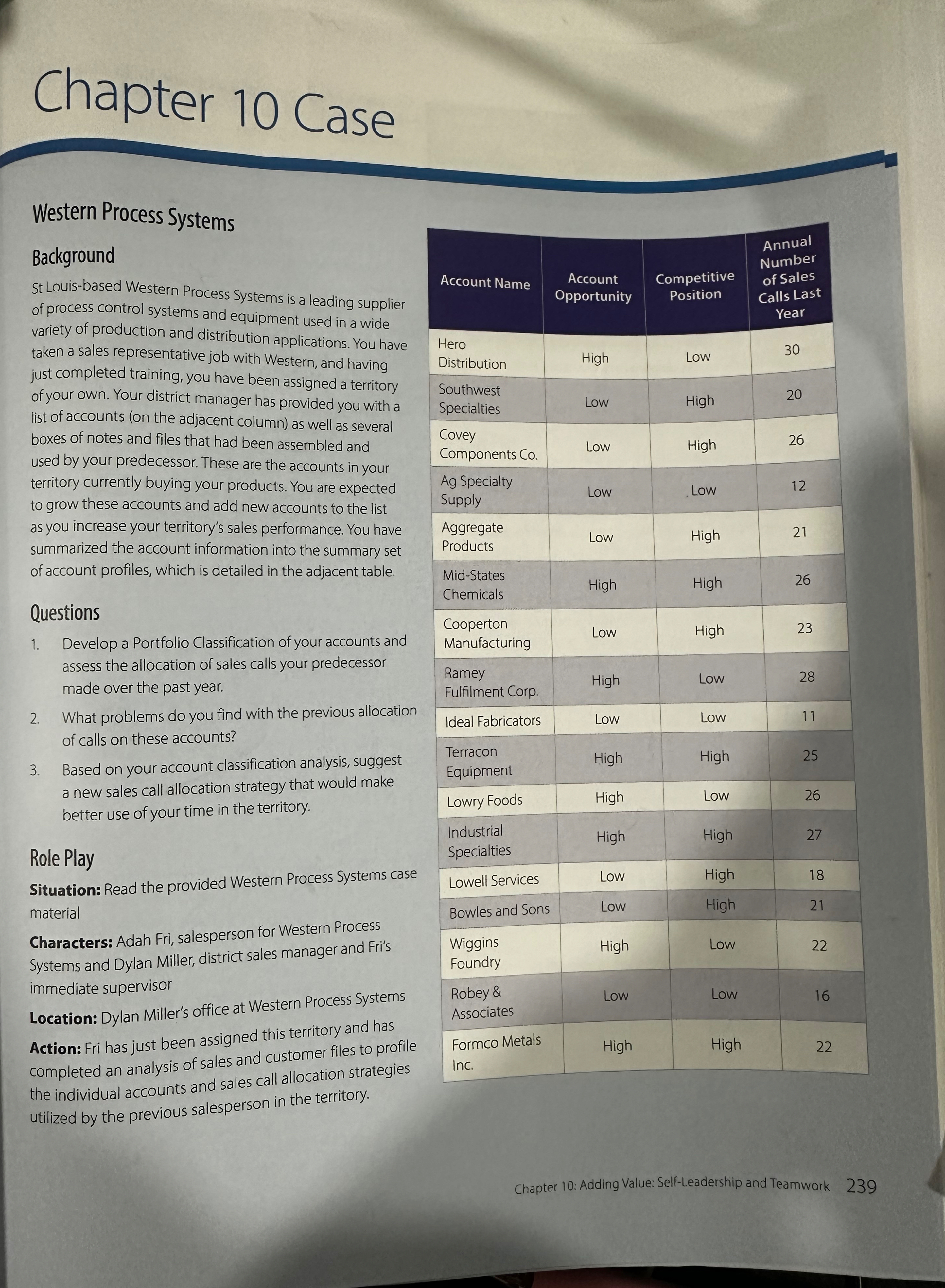  sell 7, chapter 10 case, western process solutions 1. Develop a