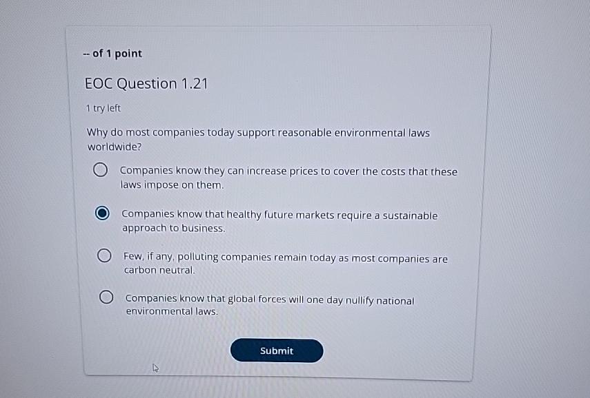 of 1 point EOC Question 1.21 1 try left Why do