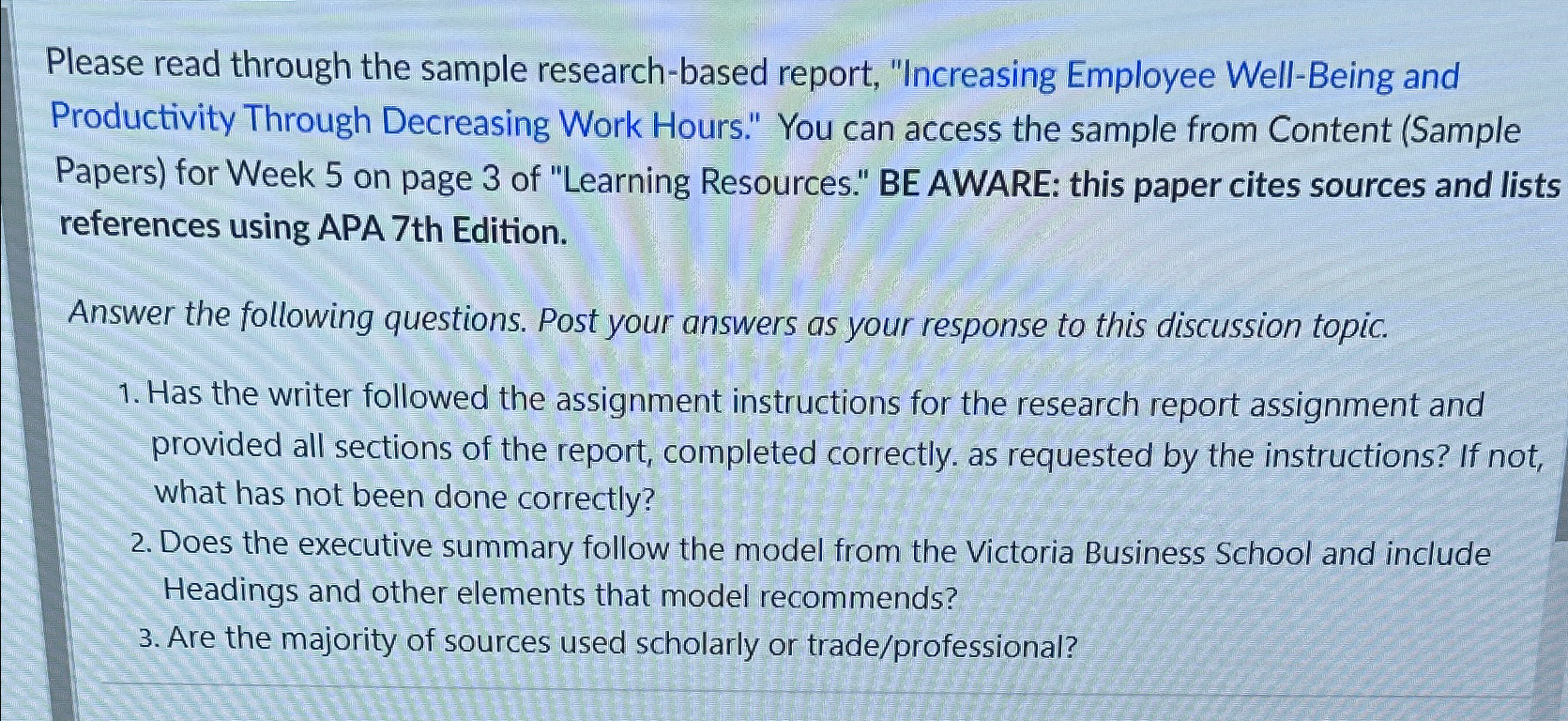  Please read through the sample research-based report, "Increasing Employee Well-Being and