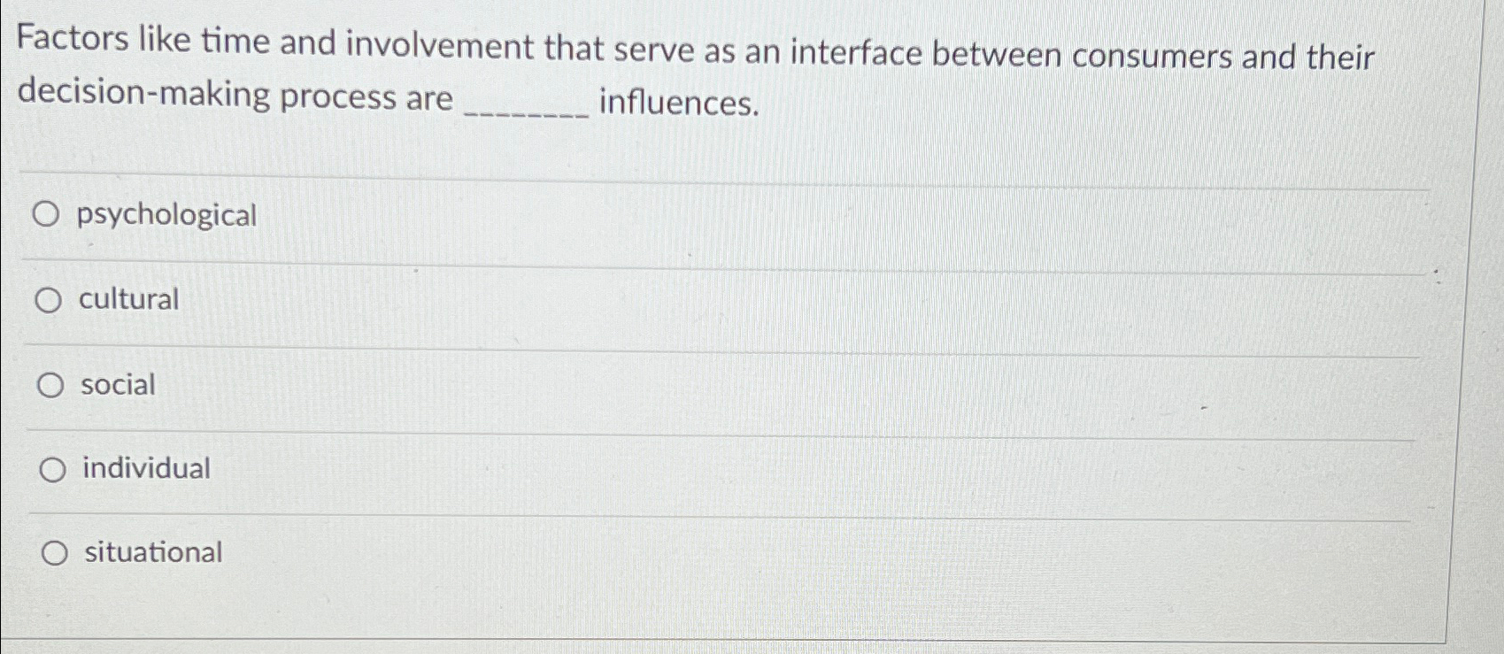  Factors like time and involvement that serve as an interface between