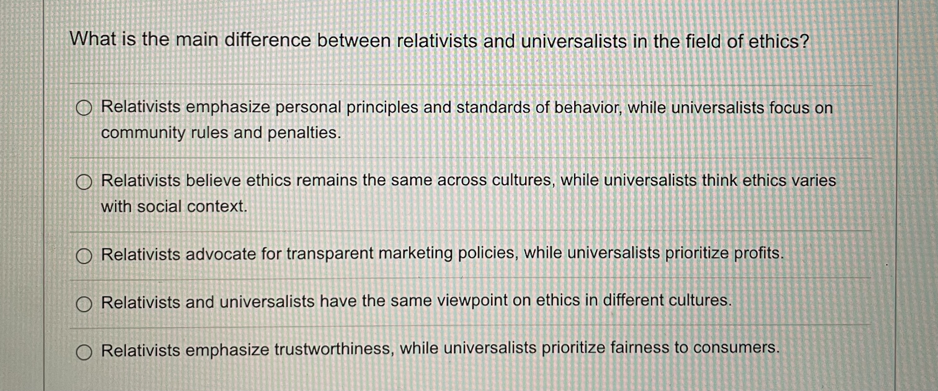  What is the main difference between relativists and universalists in the