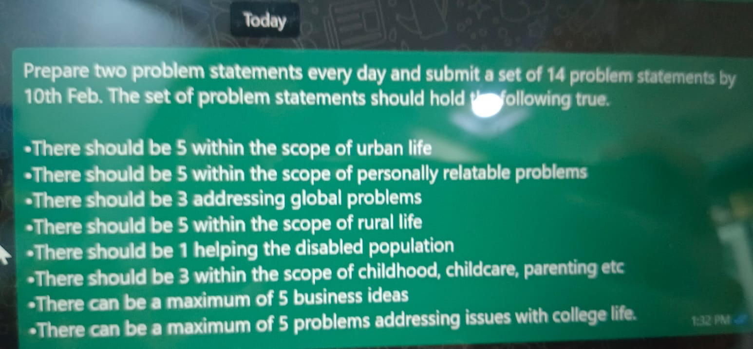  Today Prepare two problem statements every day and submit a set