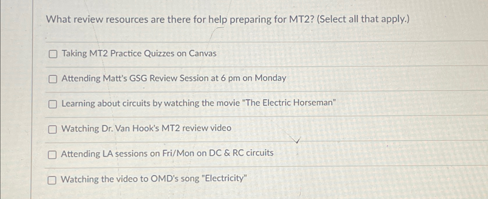  What review resources are there for help preparing for MT2?(Select all