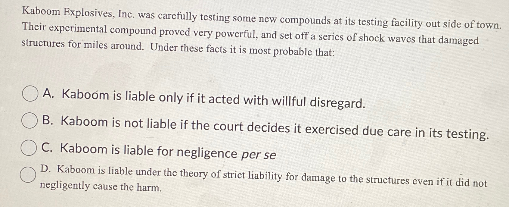  Kaboom Explosives, Inc. was carefully testing some new compounds at its