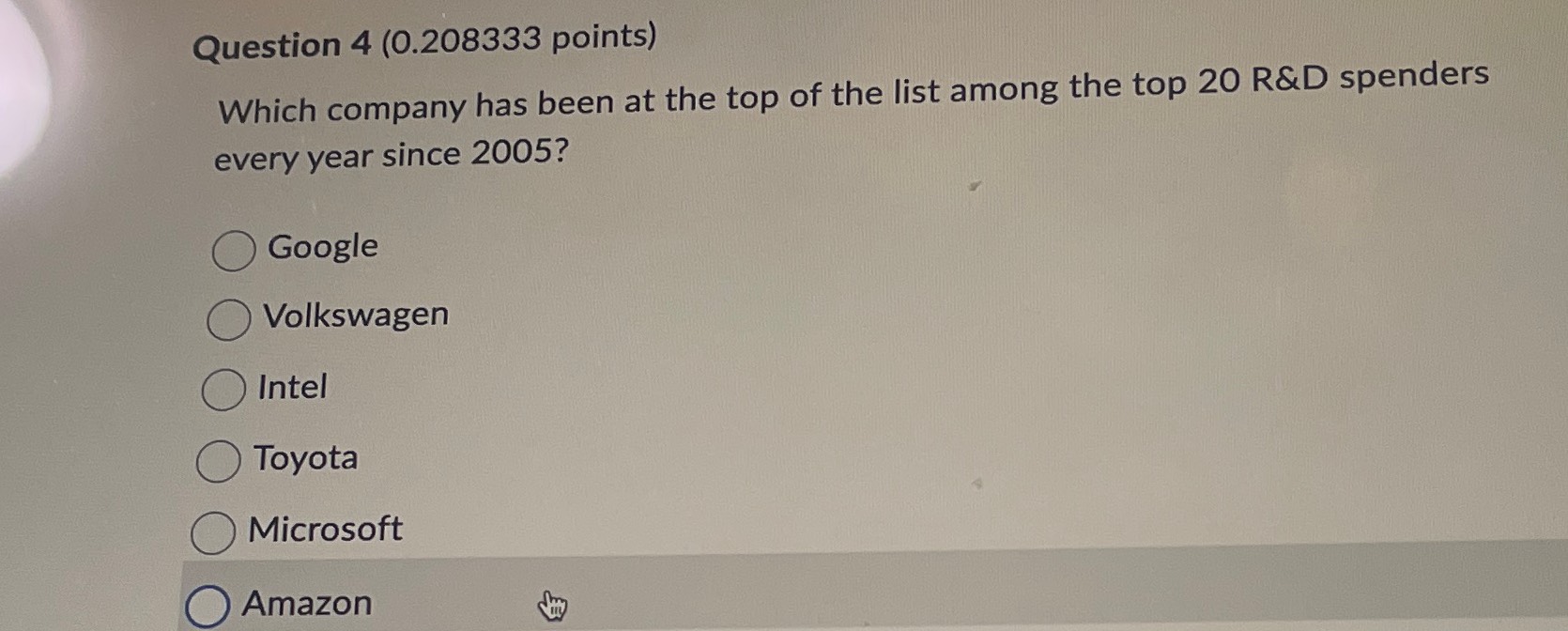  Question 4(0.208333 points) Which company has been at the top of