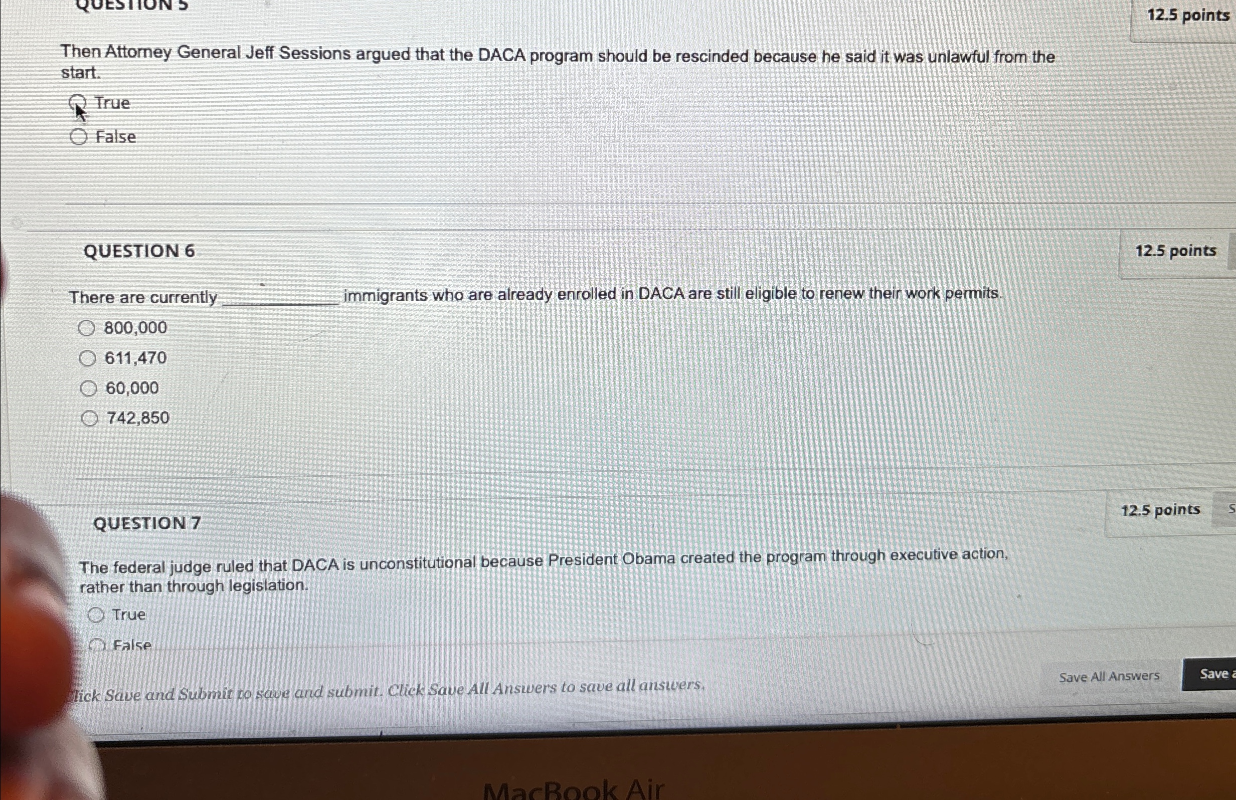  Then Attorney General Jeff Sessions argued that the DACA program should