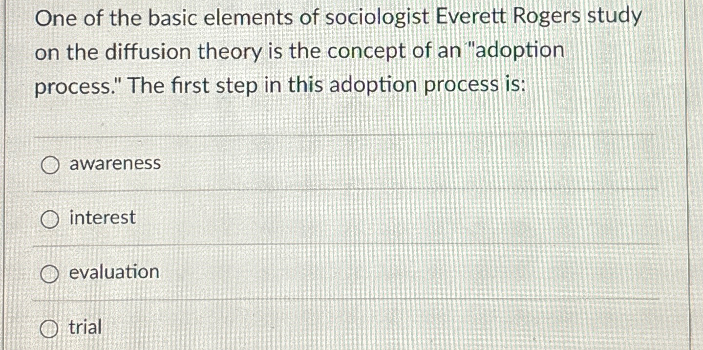  One of the basic elements of sociologist Everett Rogers study on